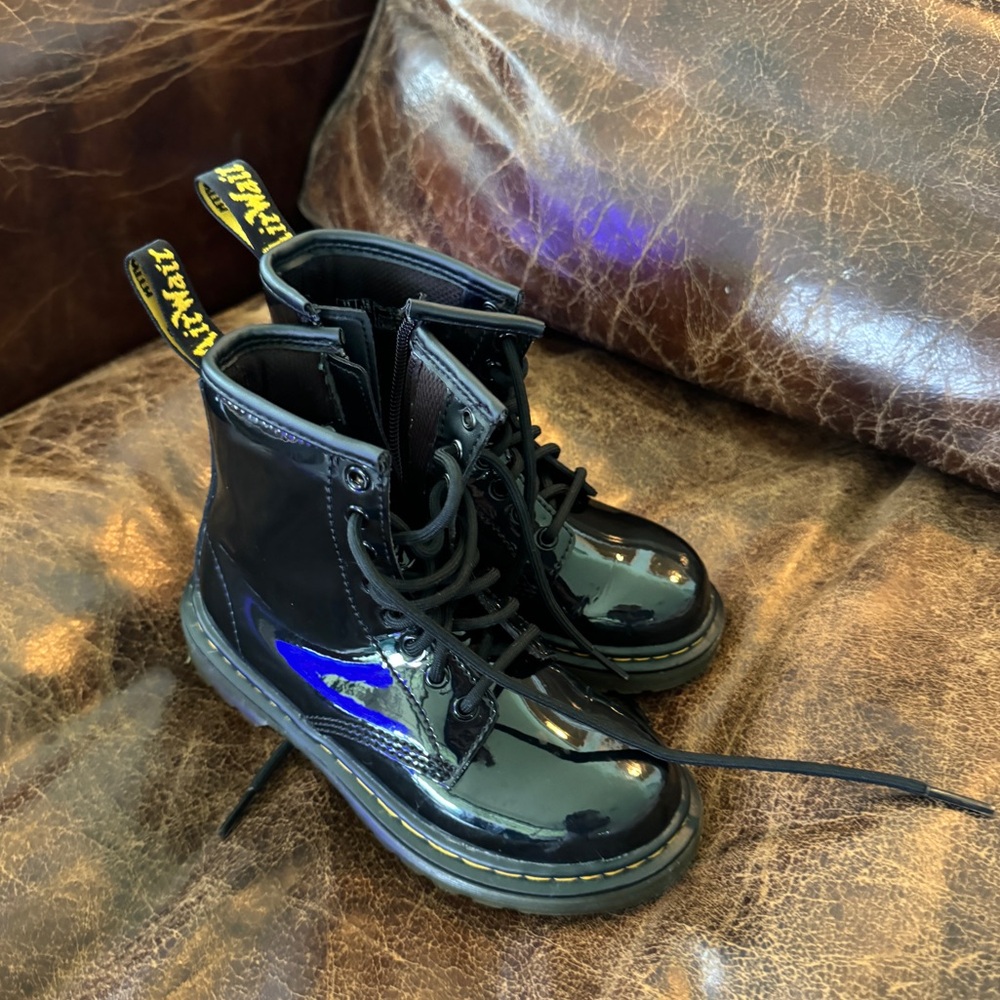 Kids Patent Lace Up Boots